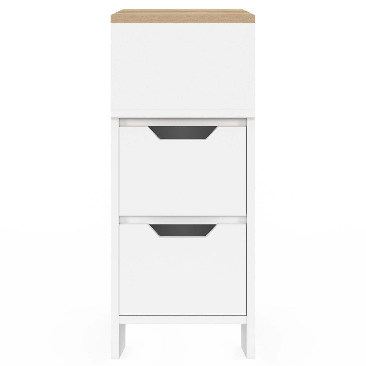 IDMarket - Set di 2 comodini Stretti a 2 cassetti Anouk con nicchia Laterale Reversibile in Bianco e Legno