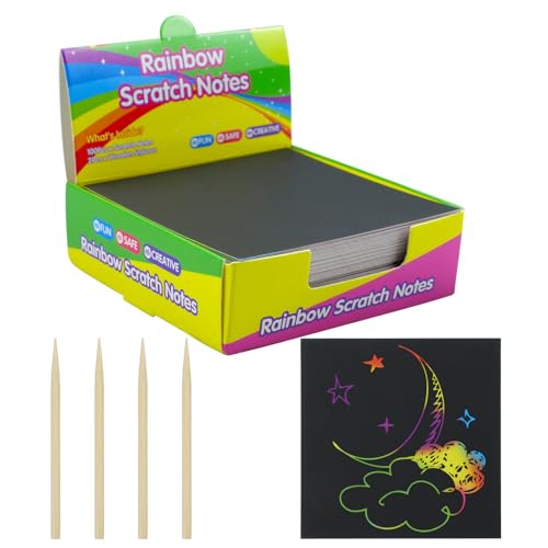 Zfseyuh Scratch Art Paper,200 Piezas Color Scratch Paper Scratch Art para Niños y Adulto Papel de Rascar con 4 Lápices de Madera Papel Magico para Dibujar, Juegos, Notas