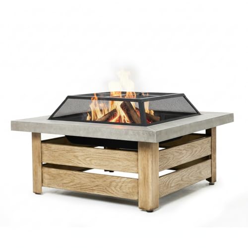 WILDMOS Firepits for Outside，Wood Burning Fire Pit with Wood-Grain Side Panels,Firepit for Outside...