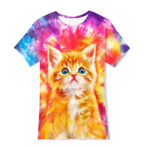 Image of SunFoucs Girls Kids Shirts Size 5-12 Tie Dye Casual Tshirt Short Sleeve Crewneck Tee Top | Short Sleeve Rainbow Tee Top