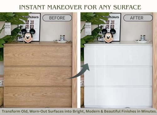 Image of WISDOM White Glossy Wallpaper, Self Adhesive Waterproof Contact Paper for Cabinets, Furniture, Drawers, Wardrobes, Tables & Smooth Surfaces 12x50 inch