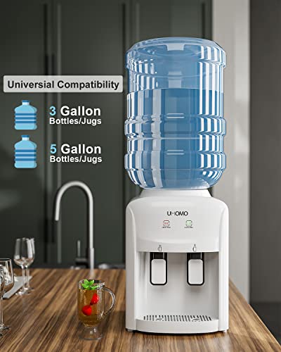 Umomo Top Loading Water Cooler Dispenser, Countertop Water Cooler Dispenser, Holds 3 Or 5 Gallon Bottle, Hot & Cold Water, For Home And Office Use, White(Water Bottle Not Included) #TOP1
