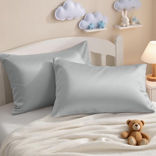 Image of NTBAY 2 Pack Pillows with Egyptian Cotton Pillowcases, Soft Cotton Down Alternative 13x18 Envelope Pillows for Sleeping in Crib Bed - Machine Washable - Breathable Travel Pillow, Light Grey