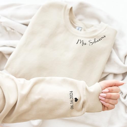 Noni Custom Mrs. Embroidered Sweatshirt,Date On Sleeve,Gift For Bride,Future Mrs. and Mr. Hoodie,Engagement Gift2