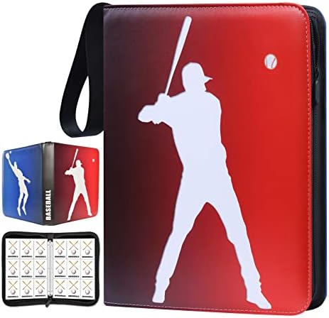 9 Pocket Baseball Card Binder with 50 Removable Double-Sided Sleeves Fits 900 Cards, Baseball Trading Cards Collector Album with Zipper, Sport Card Binder 900 Pockets Collection Card Holder, Large-900