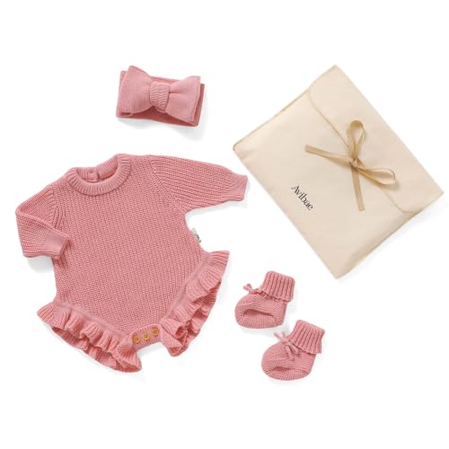 Avibae Avibae Cotton Newborn Set for Baby Girls - Includes Knit Sweater, Hair Band, and Booties
