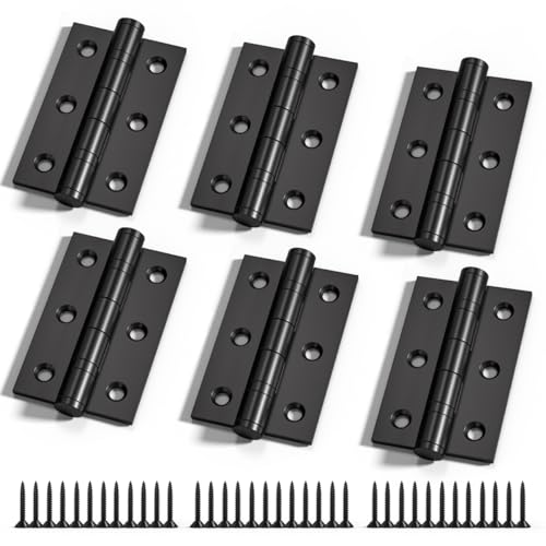 Bwintech 3 Pairs 75 x 50 x 2.0mm(3 inch) Matt Black Steel Fireproof Inner Door Hinge, Square Corners, Ball Bearing Hinge for Residential and Commercial Buildings
