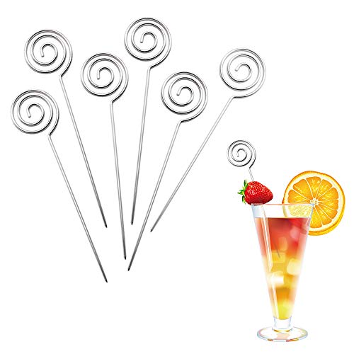 UNIQMOO Cocktail Picks Stainless Steel Garnish Toothpicks Reusable Martini Picks Appetizers Bloody Mary Fruit Sandwich (Set of 6)