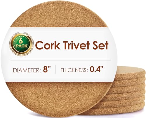Image of 6 Pack Cork Trivets for Hot Dishes, 8 inch High-Density Thick Pads for Pots and Pans, Heat Resistant Kitchen Mats, Multifunctional Corkboard for Plant Coasters and DIY Crafts Trivets for Hot Pots and Pans
