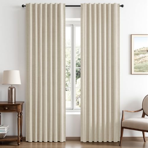 MIULEE 100% Blackout Linen Curtains for Bedroom 42 x 63 Inch Cream 2 Panels