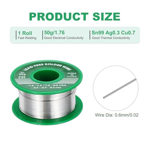 Image of MECCANIXITY Rosin Core Solder, 50g Tin Solder Wire Flux Core Solder 0.6mm for Electrical Soldering, Sn99.3 Cu0.7