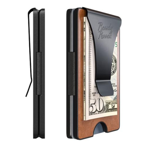Rowdy Parrot ElasTech™ Tactical Wallets for Men - RFID Blocking - CNC Machined - Top Grain Leather and Aerospace Grade Aluminum - Slim Minimalist Money Clip Wallet - Gift Box Included - USA Owned