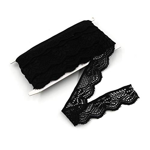 ELLAMAMA Elastic Lace Trim Soft Stretch DIY Craft Delicate Ribbon Vintage 1 Inch Wide 10yds for Wedding Decorations Headbands Garters (Black)