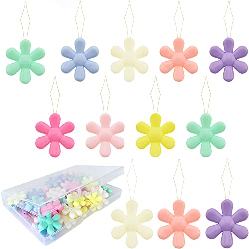 Kenkio 48 Pieces Needle Threader Plastic Flower Head Wire Loop Needle Threader, Iron Sewing Needle Device