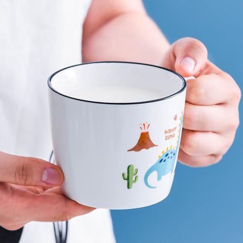Image of Spooky Dinosaur Ceramic Mug for Kids - 350ml Cartoon Animal Water Cup for Milk, Juice, or Breakfast - Mug for Children - Perfect for Christmas, Birthdays & Special Occasions (Orange)