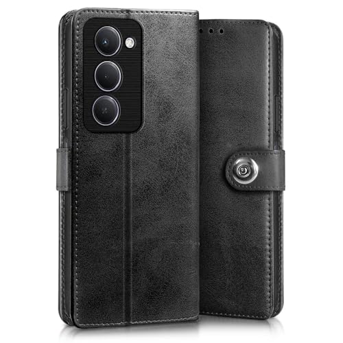 Image of WOW IMAGINE Shock Proof Flip Cover Back Case for Mi Redmi 15 5G (Magnetic Button Flip Case | Wallet Pockets & Stand | Leather Finish | Haze Black)
