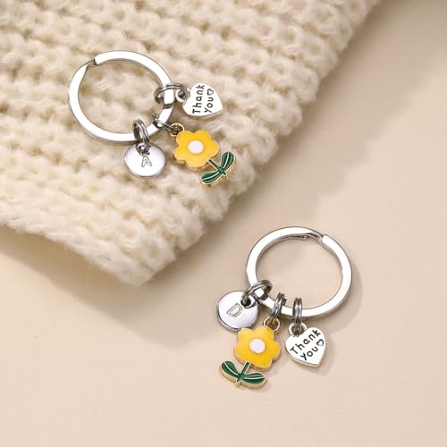 Image of GINAZL Teacher Appreciation Gifts in Bulk Flower Intial Keychain Teacher personalized gifts