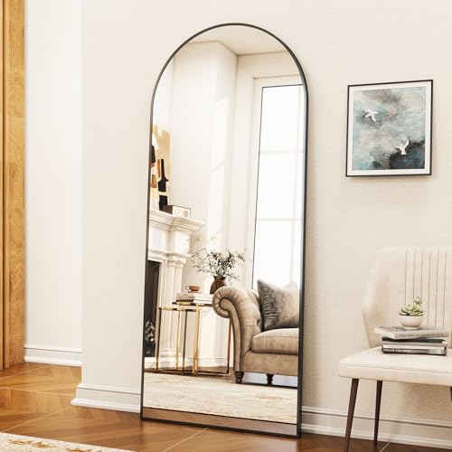 Arched Full Length Mirror - 68" x 24" Large Floor Mirror Aluminum Frame Dressing Mirror with Stand for Bedroom/Living Room Wall Mounted