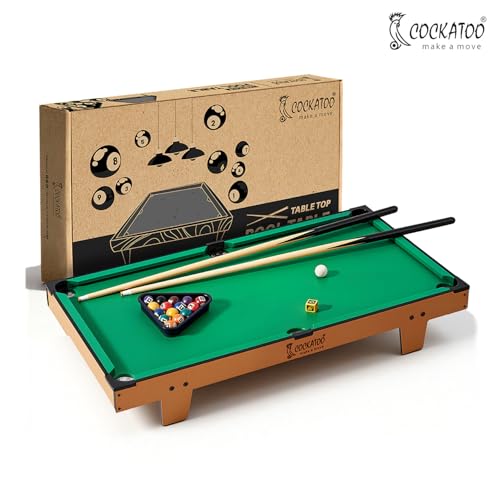 Image of Cockatoo Portable Pool Table for Kids, Indoor and Outdoor Table-(Big) Games for Kids, Billiards Game with 15 Colored Balls, 2 Pool Sticks, Cue Ball, Cue Chalk and Triangle, Size 69 * 36.5 * 17cm