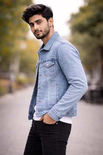 Image of KOTTY Men's Classic Denim Jacket with Button Closure and Structured Fit for Casual Outdoor Styling