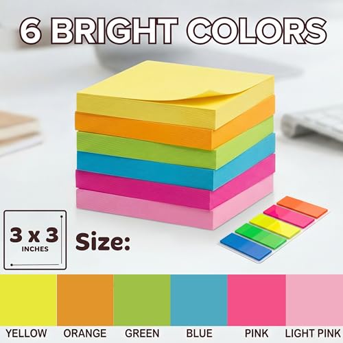 Sticky Notes 3x3 (12 Pads/1200 Sheets) – 2026 Improved Adhesive, Super Sticky & Bright Neon Colors – 1200 Sheets – Ideal for School, Office & Desk Supplies