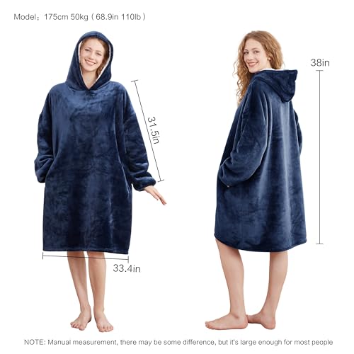 AmyHomie Wearable Blanket Hoodie – Oversized Sherpa Fleece in Blue — view 3