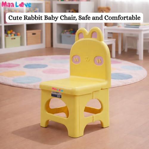 Image of Plastic Foldable Chair for Kids | School Study Chair for Indoor or Outdoor Use for Toddler Kids | Strong & Stable, Safe Rounded Edges | Capacity Up to 40 Kg (Rabbit Yellow)