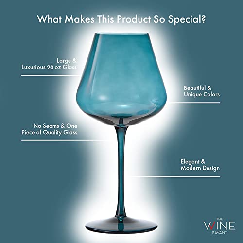 Jewel Colored Crystal Wine Glass Set Of 6, Gift For Mothers, Her, Wife, Mom Friend - Large 20 Oz Glasses, Unique Italian Style Tall Drinkware - Red & White, Dinner, Color Beautiful Glassware - (Jewel) #TOP2