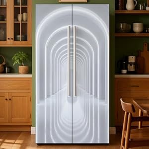 GOMAKERER 2 Pcs 3D Depth Space Pattern Removable Refrigerator Wraps, Self-Adhesive Fridge Door Mural Vinyl Freezers Panel Cover Sticker for Kitchen Bar Decor, 41.5x200cm