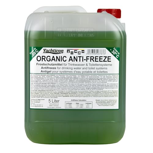YACHTICON Organic Anti-Freeze 5 Liter Frostschutz für Trinkwasser- & Toilettensysteme - Made in Germany - gebrauchsfertig, verdünnbar, wiederverwendbar, pflanzliche USP-Qualität