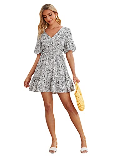 Image of Floerns Women's Tropical Floral Plunging V Neck Tie Open Back Summer Short Dress