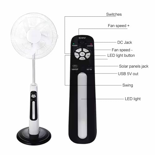 Ventilateur sur pied avec télécommande et hauteur réglable 9 vitesses blanc - 7