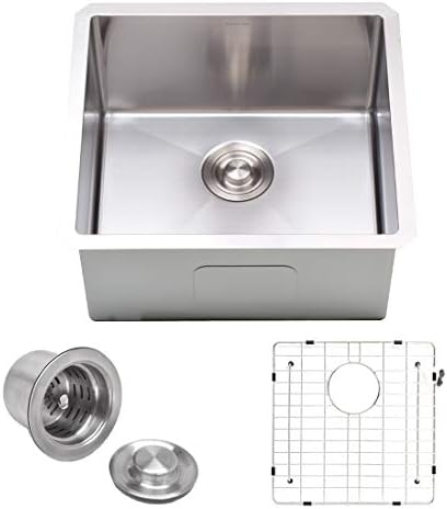 VADANIA 20-inch Kitchen Bar Sink, 20"x18"x10", Single Bowl, Undermount, 18 Gauge T304 Stainless Steel, Satin Finish, with Strainer & Bottom Grid, cUPC listed