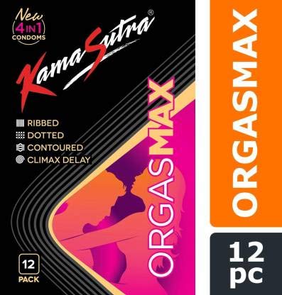 Kama Sutra Luxury Series Condoms for Men, Orgasmax (4in1) Condoms, Ribbed, Dotted, Contoured, and Climax Delay, 12 Pieces(Pack of 2)