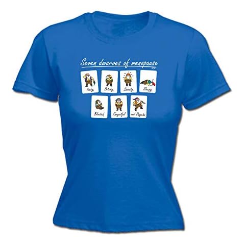 Funny Novelty Tee - Seven Dwarves of Menopause Womens Fitted Cotton T-Shirt Top T Shirt T-Shirts Slogan Shirts Tees Tshirts Clothing Ladies for Women Rude Royal Blue Cover