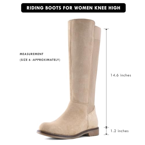 Image of Shoe'N Tale Women's Knee High Boots Flat Low Heel Stretchy Round Toe with Side Zipper
