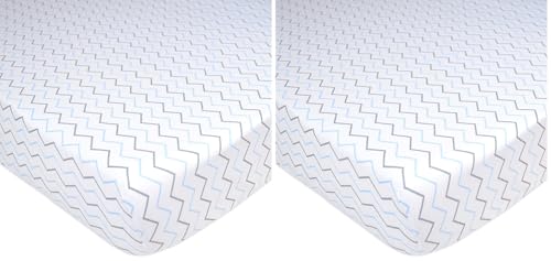 Image of American Baby Company Printed 100% Cotton Jersey Knit Fitted Crib Sheet for Standard Crib and Toddler Mattresses, Blue Zigzag, for Boys and Girls (Pack of 2)