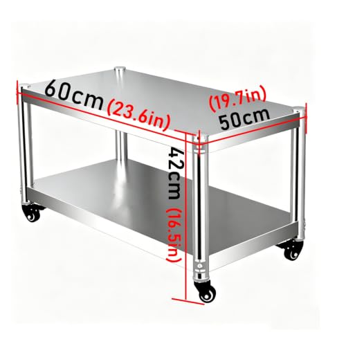 Mesa de acero inoxidable con ruedas y dos niveles con refuerzo triangular estable 3