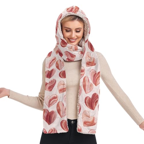 Bonnet à capuche anti-froid femme écharpe gants intégrés rose