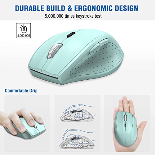 Image of E-YOOSO Wireless Mouse, Computer Mouse 18 Months Battery Life Cordless Mouse, 5-Level 4800 DPI, 6 Button Ergo Wireless Mice, 2.4G USB Wireless Portable Mouse for Laptop, Mac, Chromebook, PC(Sky Blue)