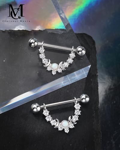CM Crareesi Mania Opal Nipple Rings 316L Stainless Steel Nipple Shield Ring for Women 14G Moon Phase Nipple Piercing Jewelry4
