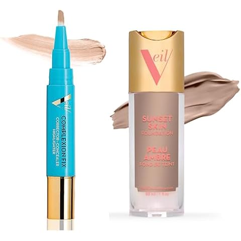 Veil Cosmetics | 1 Complexion Fix Concealer | 1 Sunset Skin Liquid Foundation | Shade 2N | Oil-Free, Liquid, Lightweight & Buildable Coverage | Vegan | Cruelty, Paraben, & Fragrance Free Cover