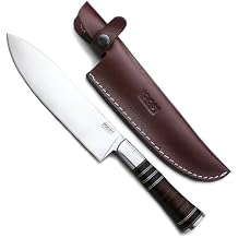 GCS Handmade Stacked Leather Handle D2 Tool Steel Chef Knife with leather Buffalo Hide Sheath GCS130