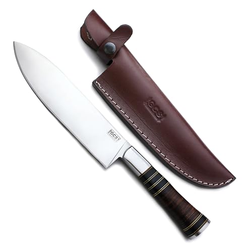 GCS Handmade Stacked Leather Handle D2 Tool Steel Chef Knife with leather Buffalo Hide Sheath GCS130
