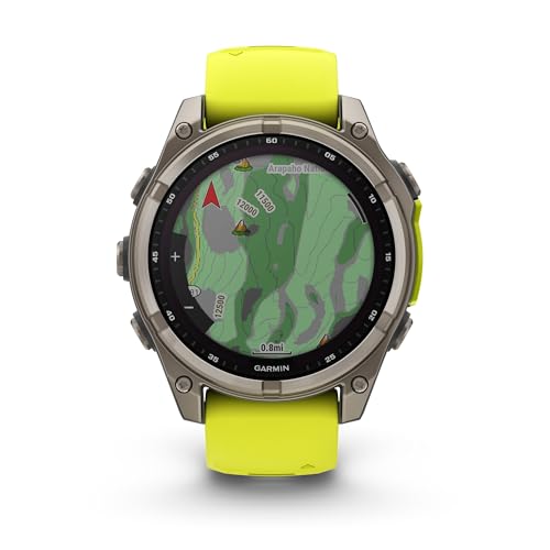 Image of Garmin Fenix 8, 47mm, Solar, Sapphire, Smartwatch, Titanium with Amp Yellow /Graphite Silicone Band