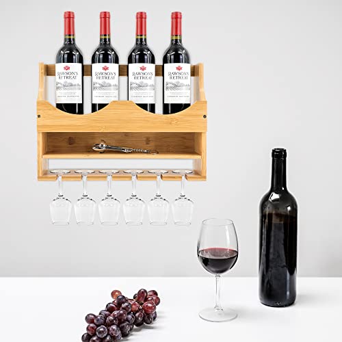 Utoplike Bamboo Kitchen Knife Drawer Organizer And Wine Rack Wall Mounted With Glass Holder #TOP4