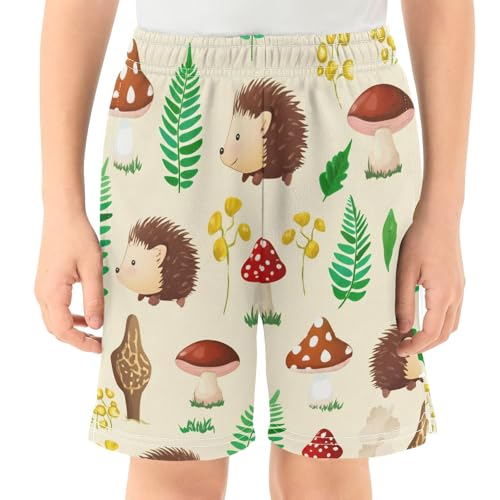 Cute Hedgehogs Athletic Shorts with Zipper Pockets, Youth Boys Athletic Running Shorts for Summer2
