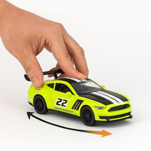 Image of 1:36 Scale Mustang GT Die-Cast Car - Metal Pull Back Toy Car with Openable Doors - Sports Model for Boys, Kids, Collectors - Friction Powered Vehicle (Green)