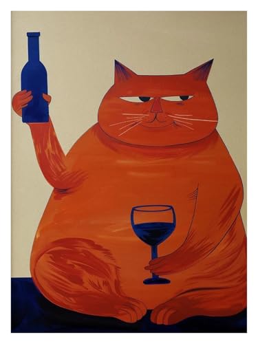 Affiche chat rouge au vin rouge pour déco de cuisine rétro mid-century