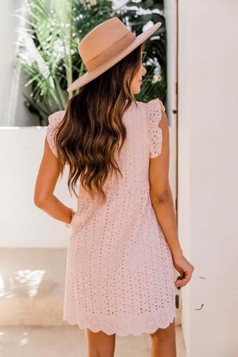 Image of Women's Summer Dress with Built in Shorts Sexy Summer V Neck Ruffle Sleeve Lace California Romper Dresses for Women
